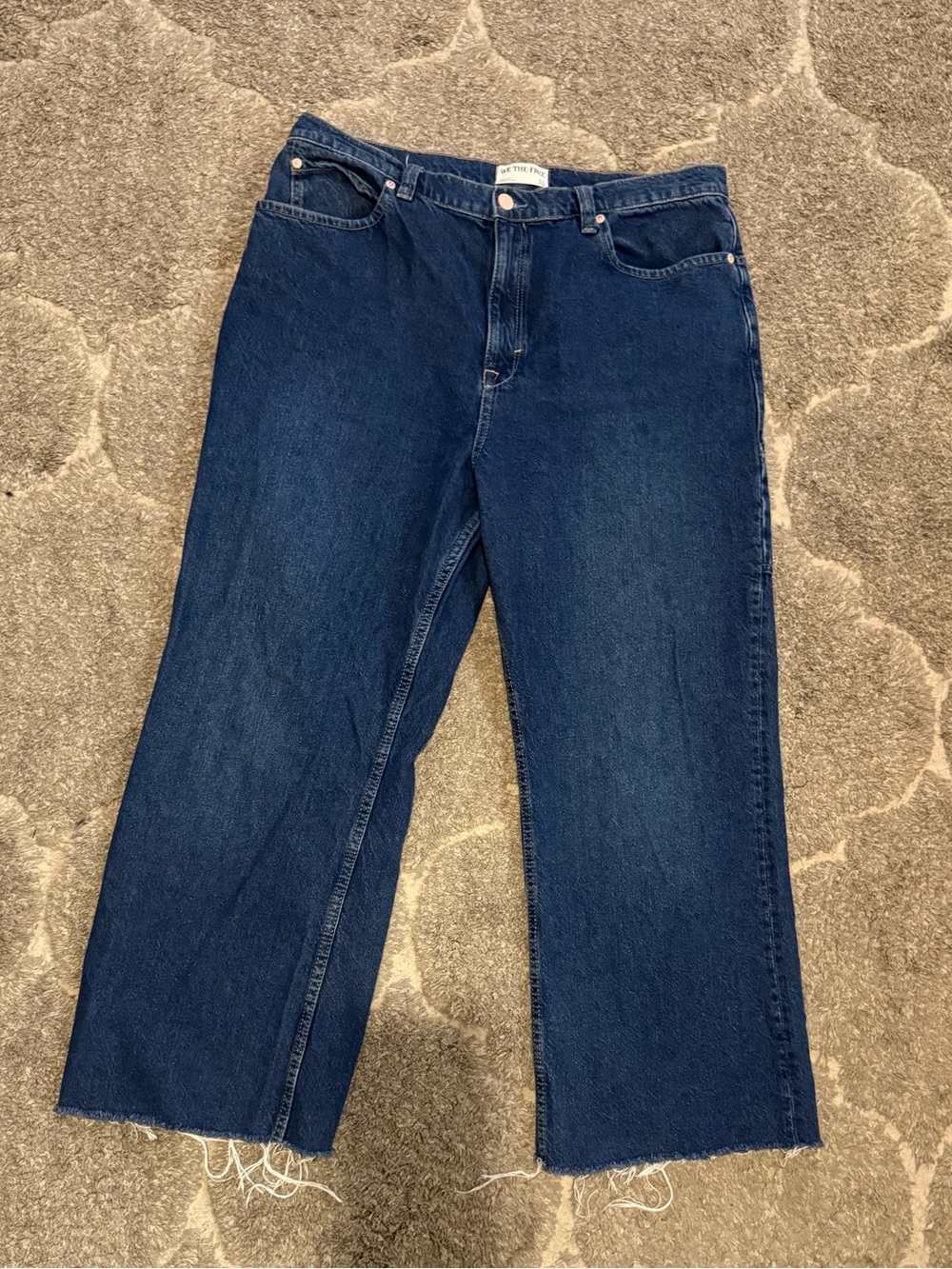 Free People Dark Blue Wide-Leg Crop Jeans